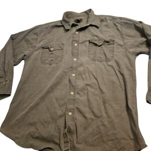 Route 66 Shirt Mens Large Green Button-Up Long Sleeve Cotton Pockets‎ Casual